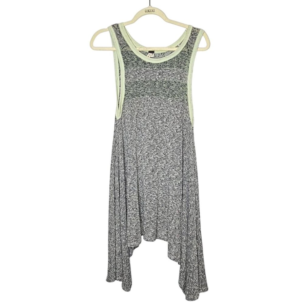 We The Free By Free People Gray & Green Open Knit Asymmetrical Dress Size L